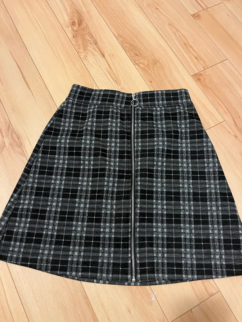 Ardene Black and Gray Plaid Mini Skirt with Front Zip